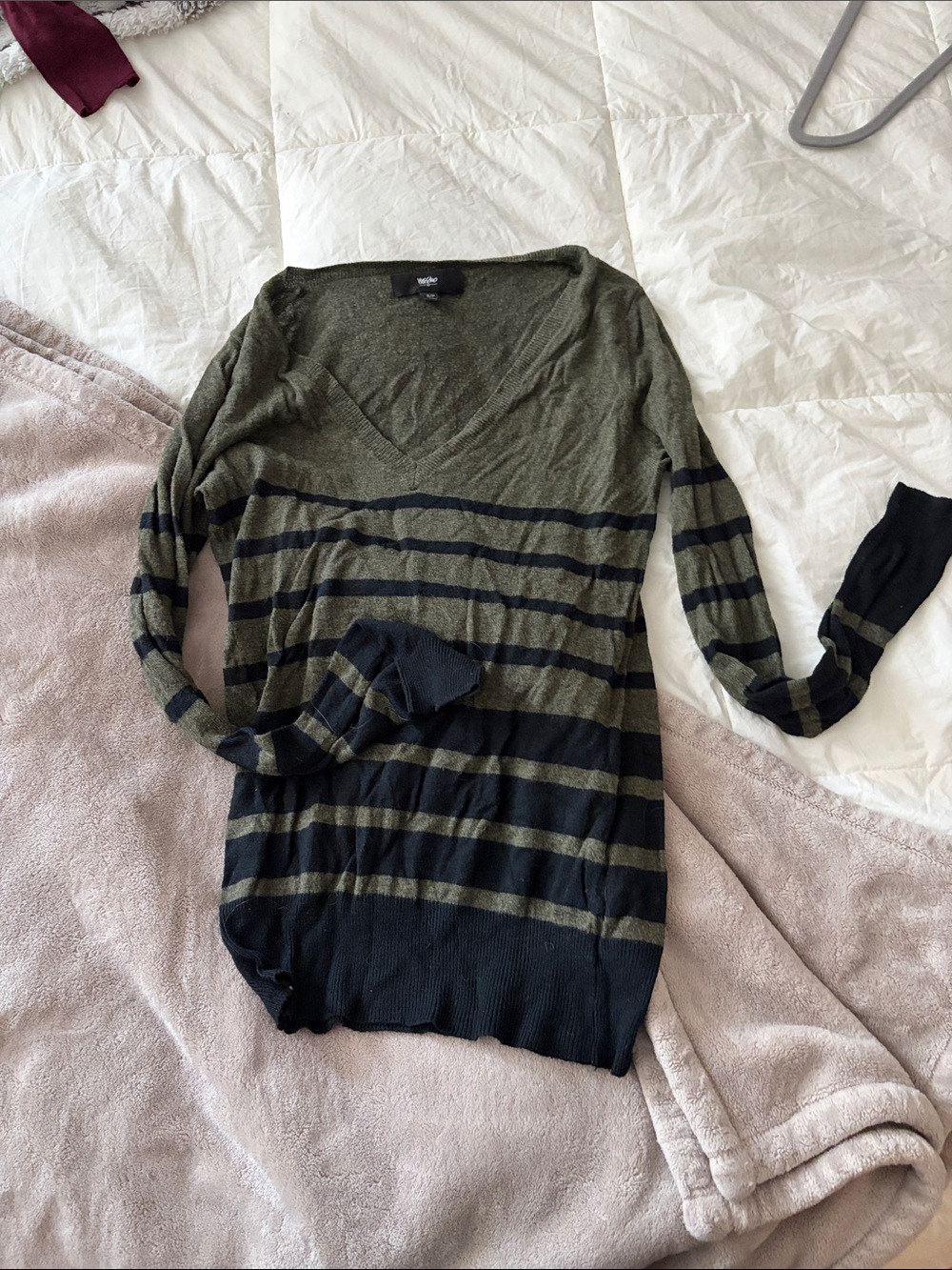 Mossimo Supply Co. Olive Green & Black Striped V-Neck Sweater